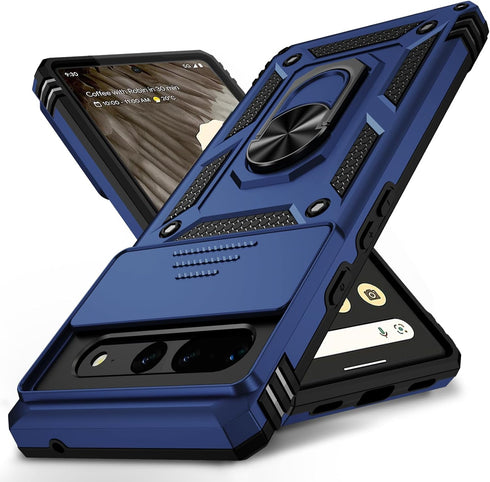 Shop the Navy Blue Google Pixel 7 Pro Case: Heavy Duty, Military Grade, Shockproof with Slide Camera Cover & Kickstand.