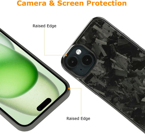 molzar Grip Series Case for iPhone 15 Plus with Real Forged Carbon Fiber, Built-in Metal Plate for Magnetic Mount,