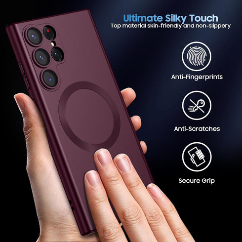 Matte Shockproof Phone Shell for Samsung Galaxy S22 Ultra, Compatible with MagSafe, Slim Thin Magnetic Cover (Burgundy)