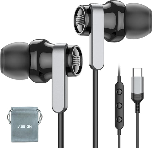 USB C Wired Earphones with Microphone & Volume Control, Type-C in-Ear Headphones