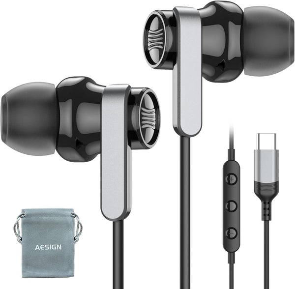 USB C Wired Earphones with Microphone & Volume Control, Type-C in-Ear Headphones