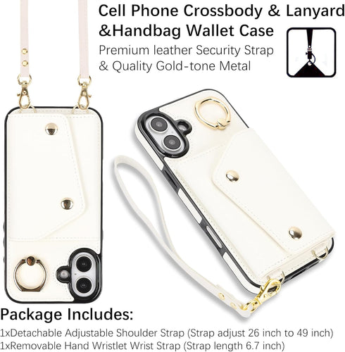 MRRSIWEI 16 16 16 for iPhone Plus Case for Women, Crossbody Wallet Case with Card Slot Lanyard Wrist Strap ShockPlusof