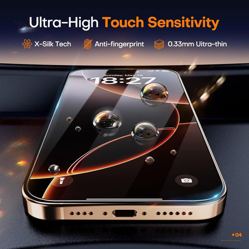 9H+ 16 2 Pack Glass for iPhone Pro Screen Protector, Military Grade Shatterproof HD Tempered Glass, Bubble-Free, Case