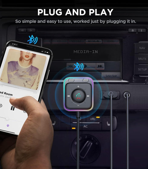 JOYROOM Bluetooth 5.3 Car Adapter - Dual Mics, Noise Cancellation, AUX Bluetooth Kit for Hands-Free Calls