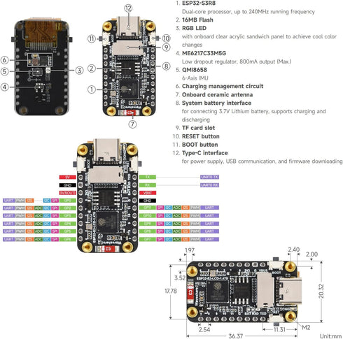 waveshare ESP32-S3 1.47inch 172320 262K 2.4GHz 5, 240MHz LX7 ESP32 LCD Display Development Board, Resolution, Display