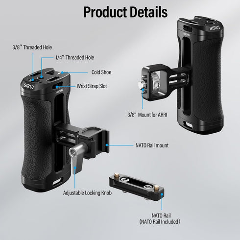 SIRUI Locating Side Handle for ARRI or NATO Mount, Lightweight Camera Cage Grip with Built-in Wrench, Cold Shoe,