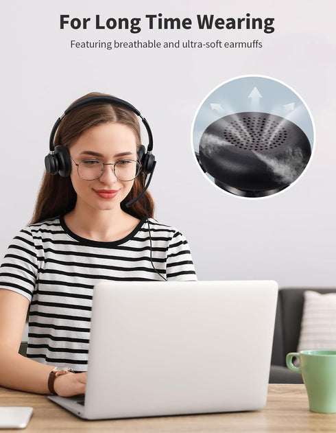 Headset (3.5mm Wired Headphones with Microphone for PC, On-Ear Computer Laptop USB with Noise Cancelling Microphone