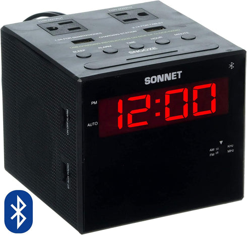 Sonnet Alarm Clock Charging Station, Bluetooth Speaker, AM FM Radio, Dual USB Charging Ports for Heavy Sleepers