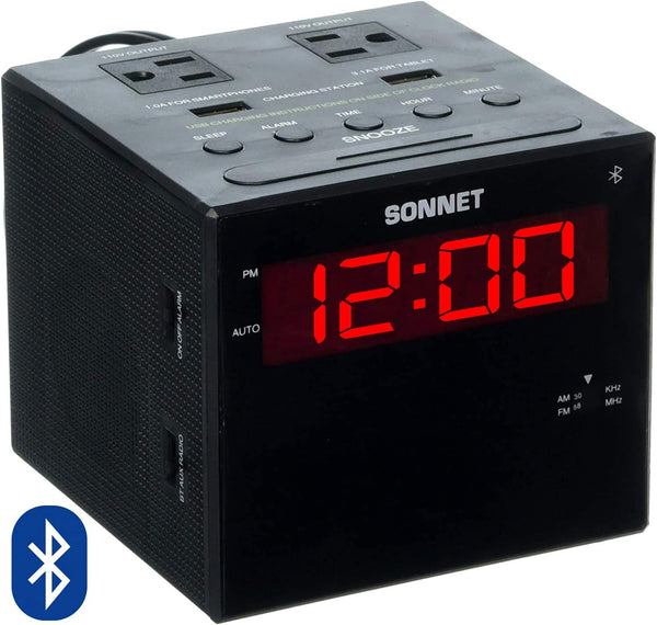 Sonnet Alarm Clock Charging Station, Bluetooth Speaker, AM FM Radio, Dual USB Charging Ports for Heavy Sleepers