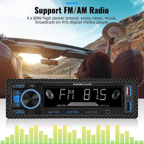 UNITOPSCI Single Din Bluetooth Multimedia Car Stereo Radio, Bluetooth Hands-Free Calling, FM Radio, AUX in/Dual USB