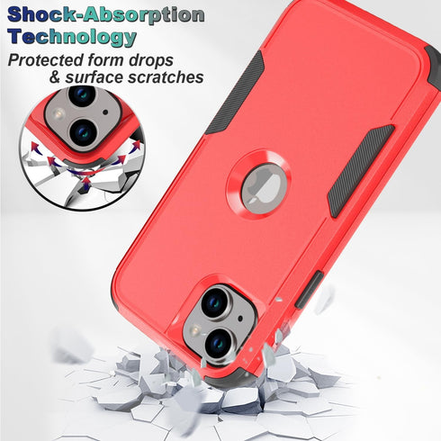 Phone Case for iPhone 13 and iPhone 14, Non-Slip Shockproof 10 Ft Military Dropproof Phone Case with 2 Tempered Glass Screen Protectors, 6.1 Inch (Red/Black)