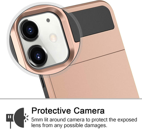 Vofolen iPhone 12 Case 5G Wallet Cover - Credit Card Holder Slot, Anti-Scratch Dual Layer Protective, Rose Gold