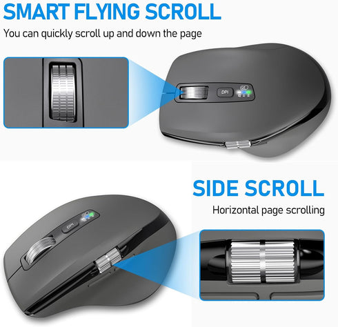 INFINMIND 4-Level Wireless Side Scroll Mouse with Multi-Device, Ergonomic Computer Mice with Smart Flying Scroll, Quiet