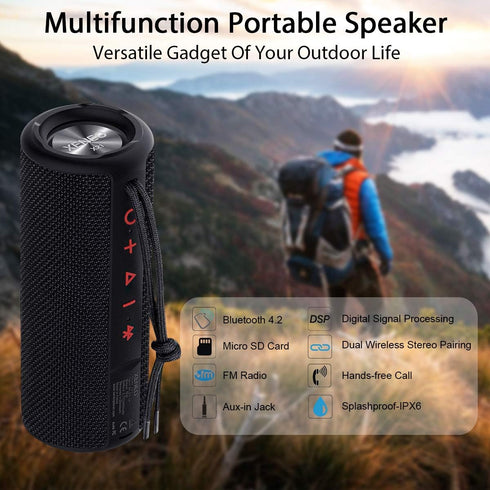 X21 Portable Waterproof Outdoor Wireless Bluetooth Speaker with FM Radio, Micro SD Slot, AUX - Hard Travel Case Included