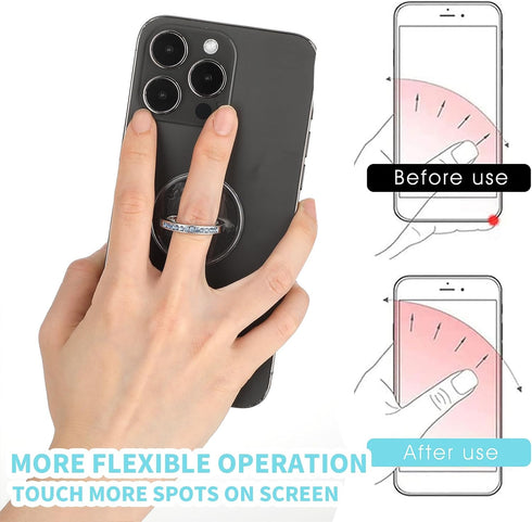 4Pcs Transparent Bling Phone Finger Ring Holder with Rhinestones, 360° Rotation Grip Kickstand for Phones Tablets