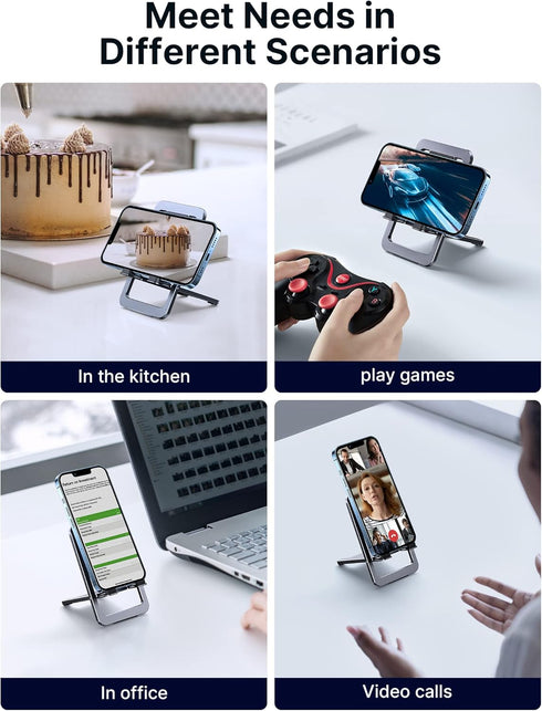 JSAUX Cell Phone Stand, Foldable Aluminum Adjustable Travel Phone Holder for Desk, Compatible for iPhone 15 14 13 12 11
