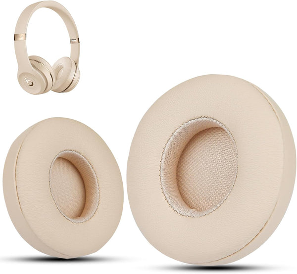 Krone Kalpasmos Earpad Replacement for Beats Solo 2 & 3 - Premium Protein Leather Memory Foam, Easy Install, Satin Gold.