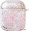 UnnFiko Bling Quicksand Case for AirPods 1/2, Cute Sparkle Liquid Protective Cover with Keychain (Silver Pink)