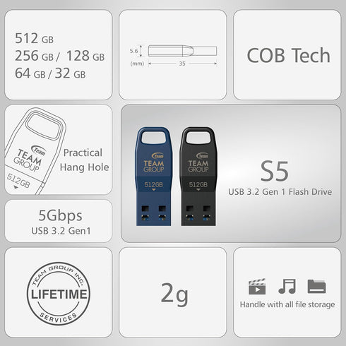 TEAMGROUP 32GB 5Pack S5 3.2 1 3.1/3.0) 100MB/s USB Gen (USB Up to Flash Thumb Drive, External Data Storage Memory Stick