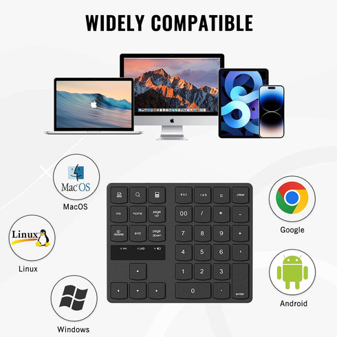 RaceGT 2.4G 35 Wireless Number Pad, Numeric Keypad Ultra-Silent Rechargeable Keys for Laptop,Desktop,PC, Notebook