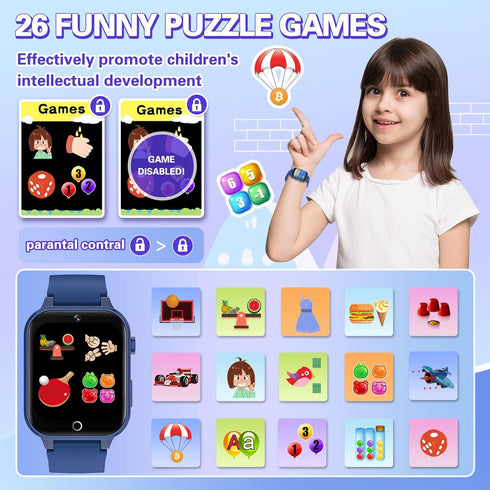 Vakzovy 39 MP3 5-12 Smart Watch for Kids with Puzzle Games HD Camera Player Audiobook Video Pedometer Habit Tracking