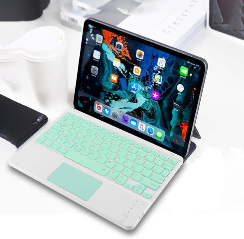 Wireless Bluetooth Keyboard with Touchpad - Ultra Slim Rechargeable Portable 10 Inch for iOS Android Windows (Green)