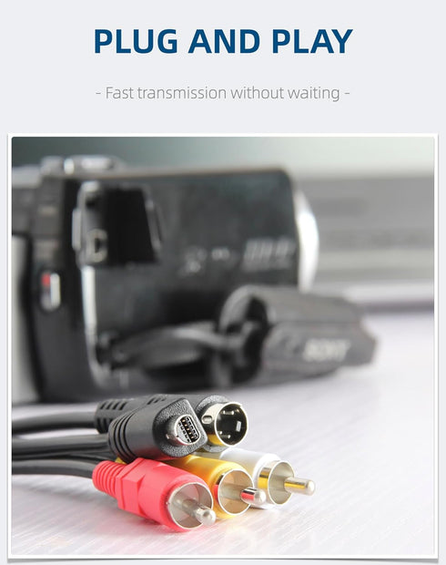 VMC-15FS VMC-30FS 10Pin 3RCA DCR-HC20 DCR-HC26 DCR-SR80 DCR-SR85 4.9ft Replacement AV A/V TV Video Cable AV TV-Out