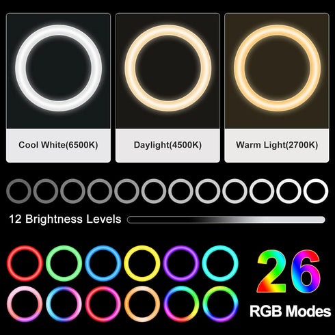 Overhead Phone Camera Mount with Ring Light - Content Creator Kit with 10.5" RGB Ringlight, Desk Stand & Tripod