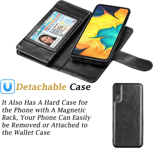Takfox Wallet Case for Samsung Galaxy A50, PU Leather with 9 Card Slots, Folio Flip Magnetic Detachable Case (Black)