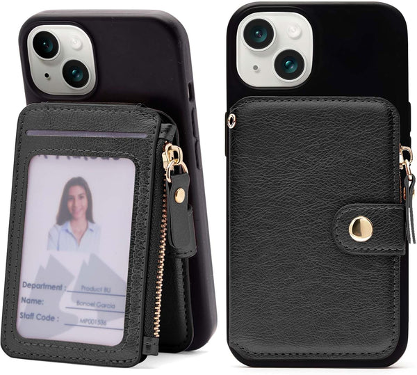 M-Plateau Small Wallet for Women - Large Capacity with ID Window, Phone Wallet with 3M Adhesive Card Holder (Black)