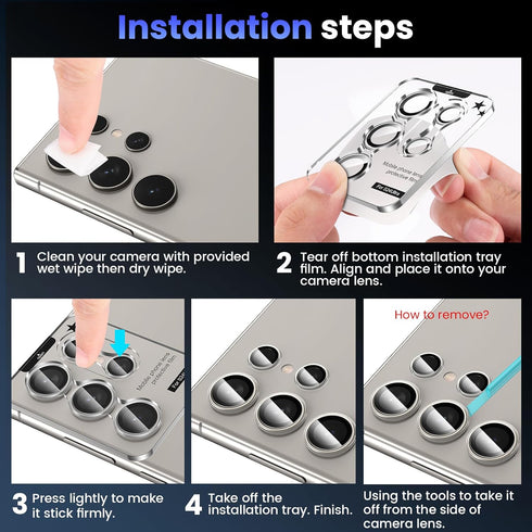 Tensea 3+2PCS Camera Lens Protector for Samsung Galaxy S24 Ultra 5G, 9H Tempered Glass, Metal Ring, Case Friendly, 2024.