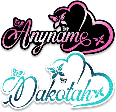 Custom Butterfly Floral Heart Name Sticker Personalized Text Flower Animal Lovers Colorful