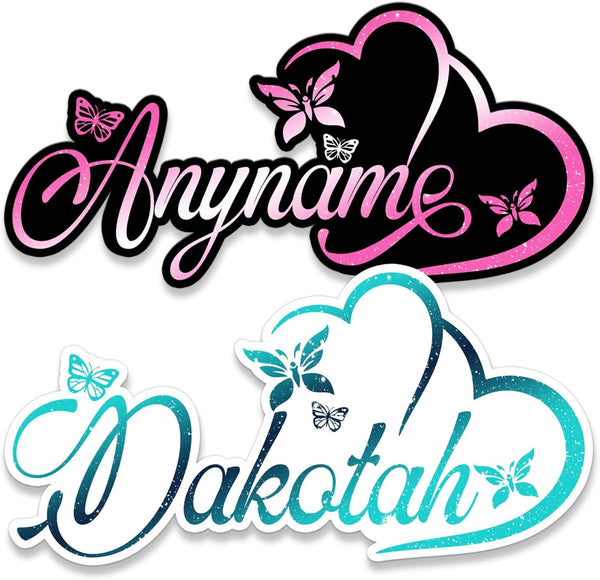 Custom Butterfly Floral Heart Name Sticker Personalized Text Flower Animal Lovers Colorful
