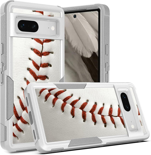 Google Pixel 7 Case, Baseball Sports White Pattern Shock-Absorption Hard PC and Inner Silicone Hybrid Dual Layer Armor
