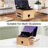 PERFECYEE 5-Cable, Bamboo Charging Station for Multiple Devices, Desktop Charger Organizer with Small Tray, Compatible
