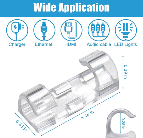 40PCS Clear Adhesive Cable Clips, Upgraded Wire Holders for Wall, Strong Cord Organizer for Under Desk, Indoor/Outdoor
