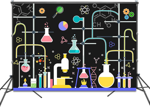 Chemical Science Birthday Party Backdrop 7x5ft Chemical Experiments Science Party Decorations Background for Kids Chemistry Lab Mad Scientist Equipment Science Research Banner