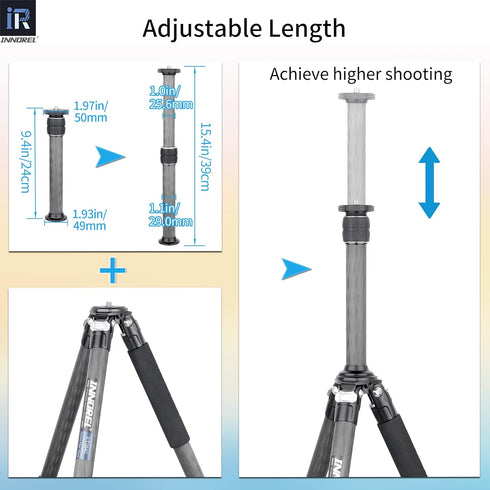 INNOREL ER282C Universal Carbon Fiber Tripod with 10 Layers, Center Column Extension for DSLR Cameras