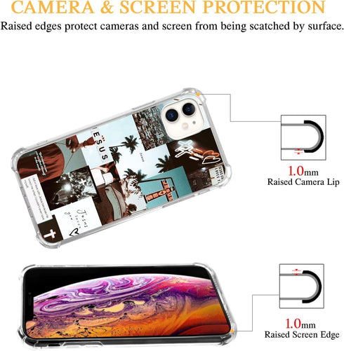 Christian Aesthetic Case for iPhone 11, Jesus Cross Collage Cool TPU Protective Phone Case Cover