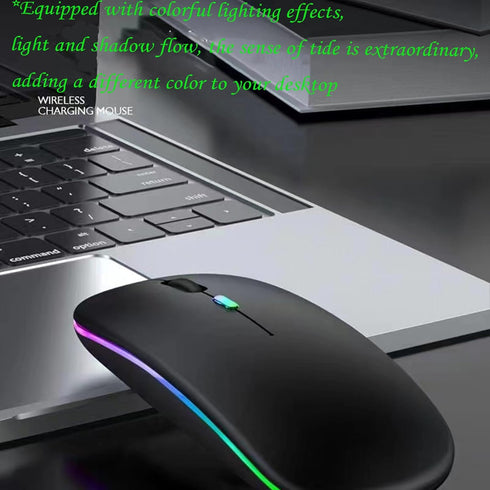 LED Wireless Mouse, Slim Silent Dual-Mode 2.4G+BT Rechargeable 7-Color Optical Mouse with USB Receiver, 3 Adjustable