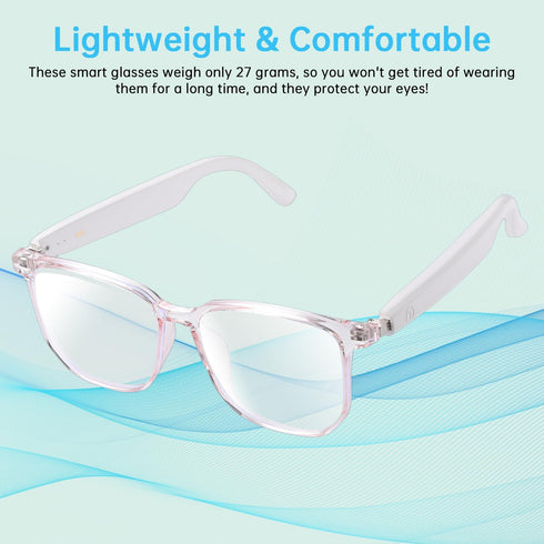 GenXenon (GS03-C) Smart Glasses for Women, Clear Frame Blue Light Glasses, Magnetic Charging, Open-Ear Design, Voice