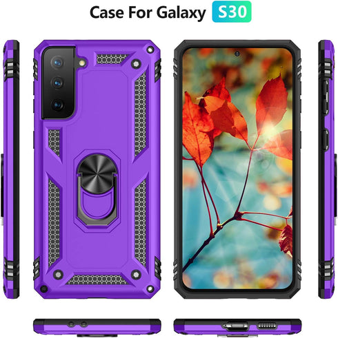 Androgate Military-Grade Metal Ring Holder Kickstand Case for Samsung Galaxy S21 Plus 5G with HD Screen Protectors