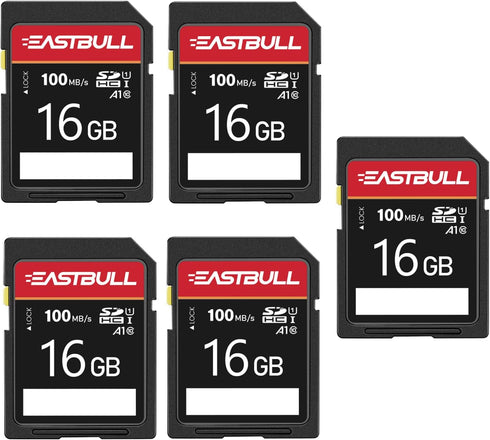 EASTBULL 5-Pack of SD Card 16GB Class 10 SD Card U1 V30 High-Speed