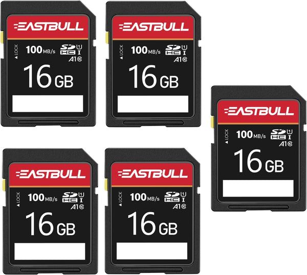 EASTBULL 5-Pack of SD Card 16GB Class 10 SD Card U1 V30 High-Speed