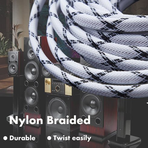 14AWG Speaker Wire Cable (15 Feet), Premium Heavy Duty Braided with Dual Gold Plated Banana Plug Tips