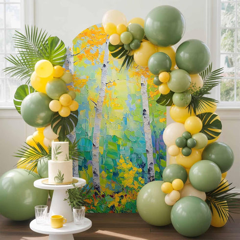 Jnbasdffb 7.2 Yellow Leaves Wedding Arch Cover, Stretchy Spandex Arch Backdrop Stand Covers FT, Modern Oil Painting