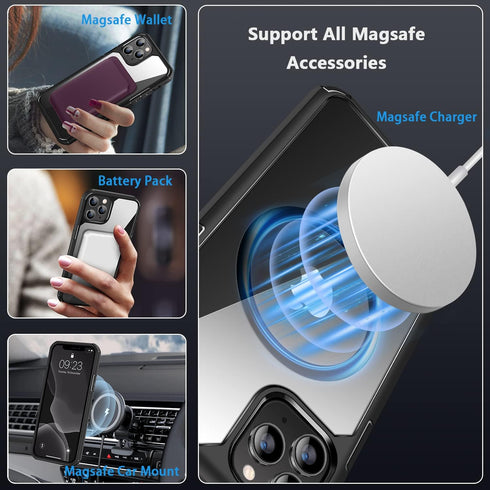 Amizee iPhone 11 Pro Magnetic Case with Screen & Camera Protectors, Clear Back, Shockproof, MagSafe Compatible (Black)