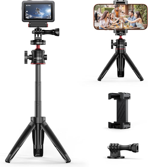 CYNOVA Mini Extension Pole Tripod with Phone Holder, 3-in-1 Handheld Tripod Selfie Stick,