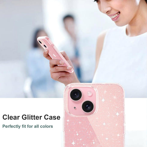 JJGoo Glitter Case Compatible with iPhone 15, Clear Transparent Soft TPU Sparkle Anti-Scratch Shockproof Protective