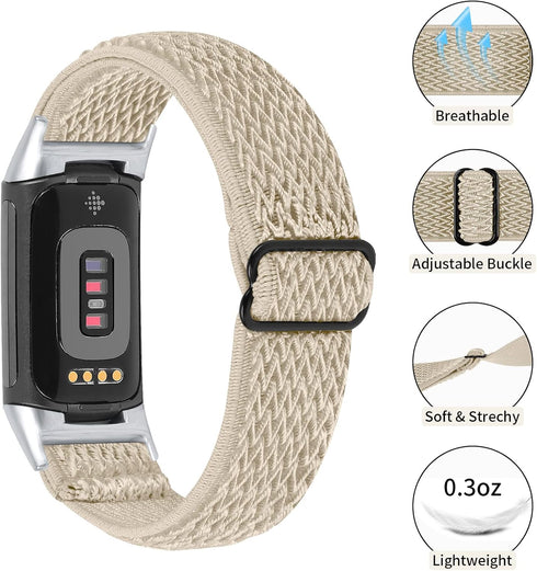 Elastic Band Compatible with Fitbit Charge 6/Charge 5 Bands, Replacement Sport Loop Adjustable Elastic Band Stretch Braided Elastics Nylon Wristband Sport Loop Strap for Fitbit Charge 6 Women&Men
